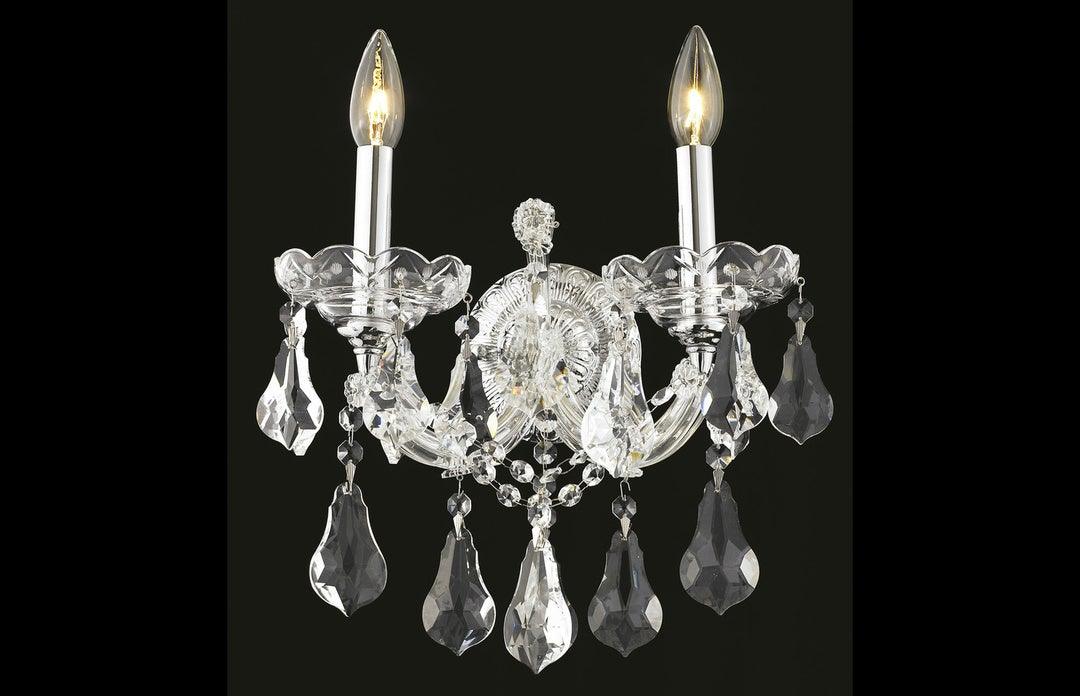 Steel with Clear Crystal Drop and Strand 2 Light Wall Sconce - LV LIGHTING