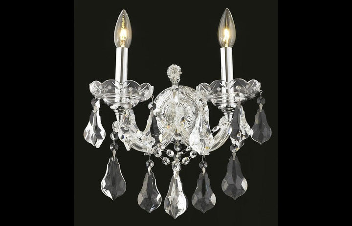 Steel with Clear Crystal Drop and Strand 2 Light Wall Sconce - LV LIGHTING