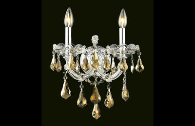 Steel with Clear Crystal Drop and Strand 2 Light Wall Sconce - LV LIGHTING
