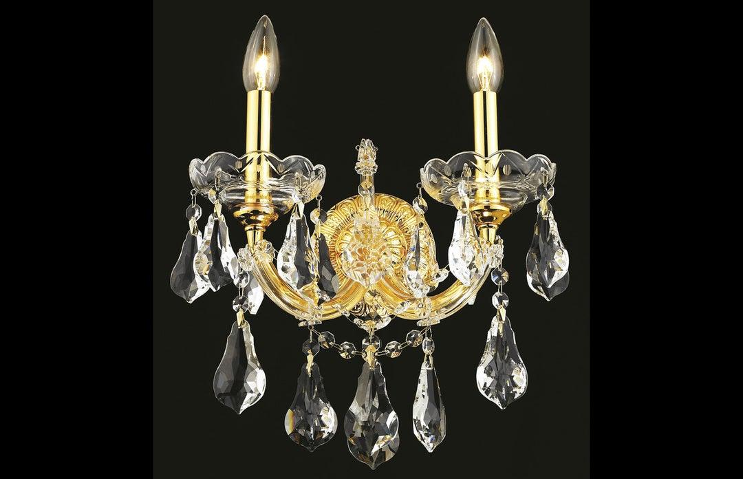 Steel with Clear Crystal Drop and Strand 2 Light Wall Sconce - LV LIGHTING