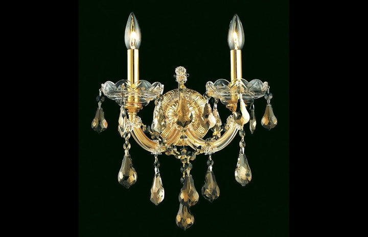 Steel with Clear Crystal Drop and Strand 2 Light Wall Sconce - LV LIGHTING