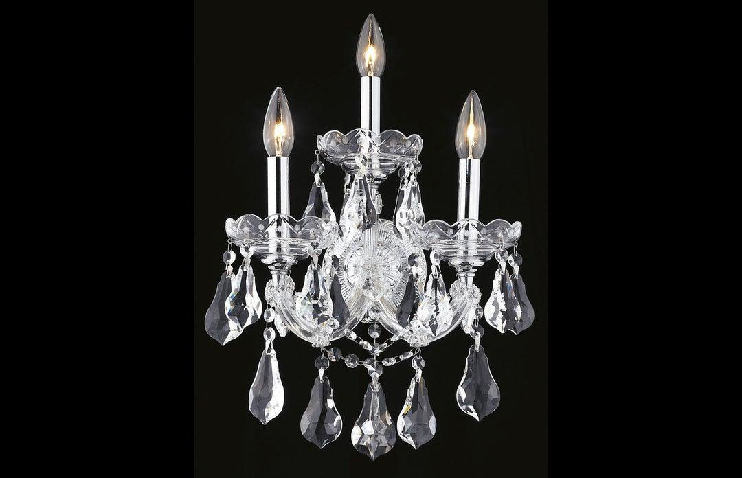 Steel with Clear Crystal Drop and Strand 3 Light Wall Sconce - LV LIGHTING