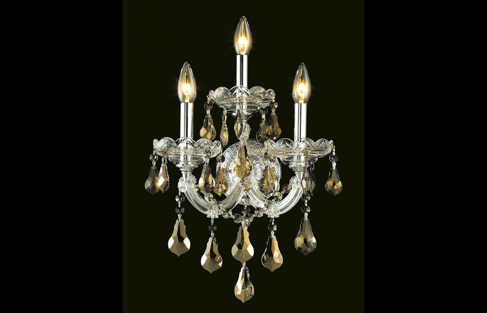 Steel with Clear Crystal Drop and Strand 3 Light Wall Sconce - LV LIGHTING