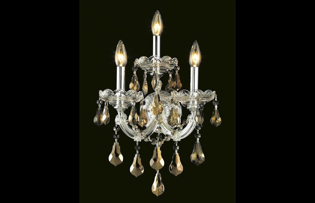 Steel with Clear Crystal Drop and Strand 3 Light Wall Sconce - LV LIGHTING