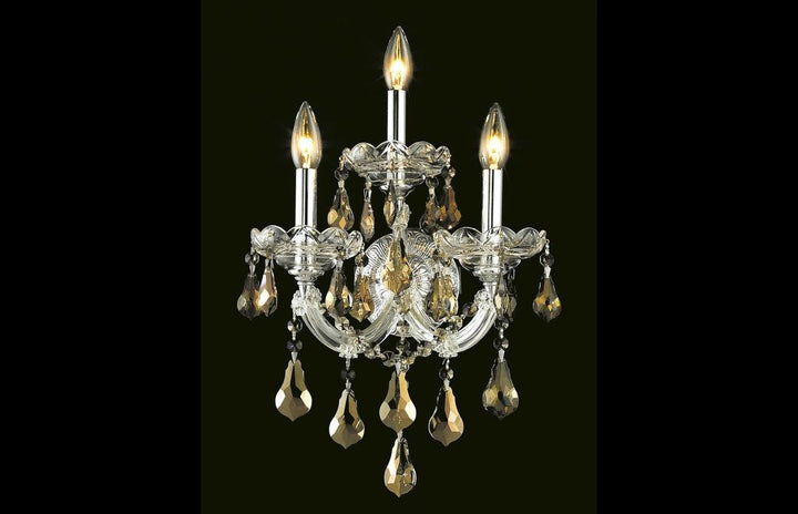 Steel with Clear Crystal Drop and Strand 3 Light Wall Sconce - LV LIGHTING