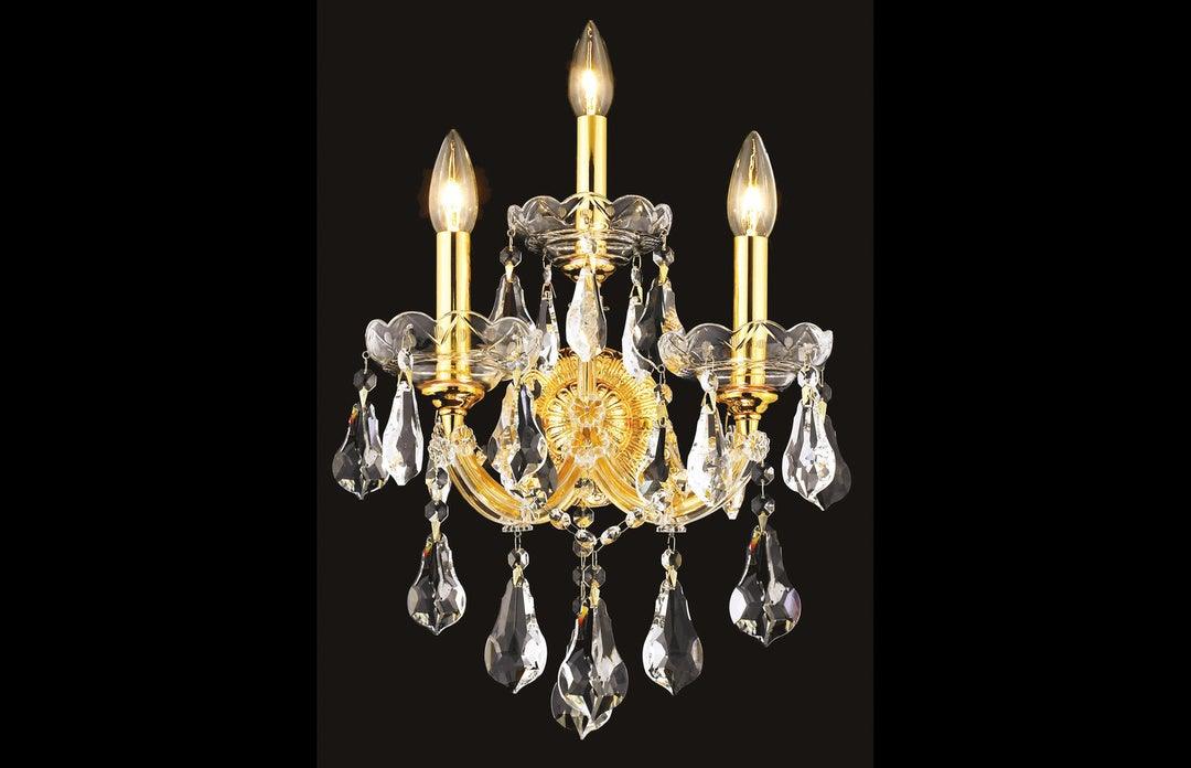 Steel with Clear Crystal Drop and Strand 3 Light Wall Sconce - LV LIGHTING