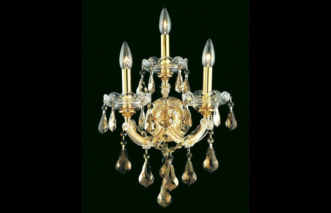 Steel with Clear Crystal Drop and Strand 3 Light Wall Sconce - LV LIGHTING