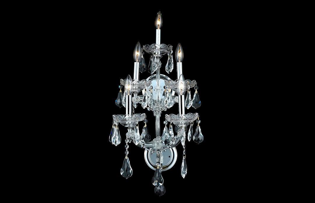 Steel with Clear Crystal Drop and Strand 5 Light Wall Sconce - LV LIGHTING