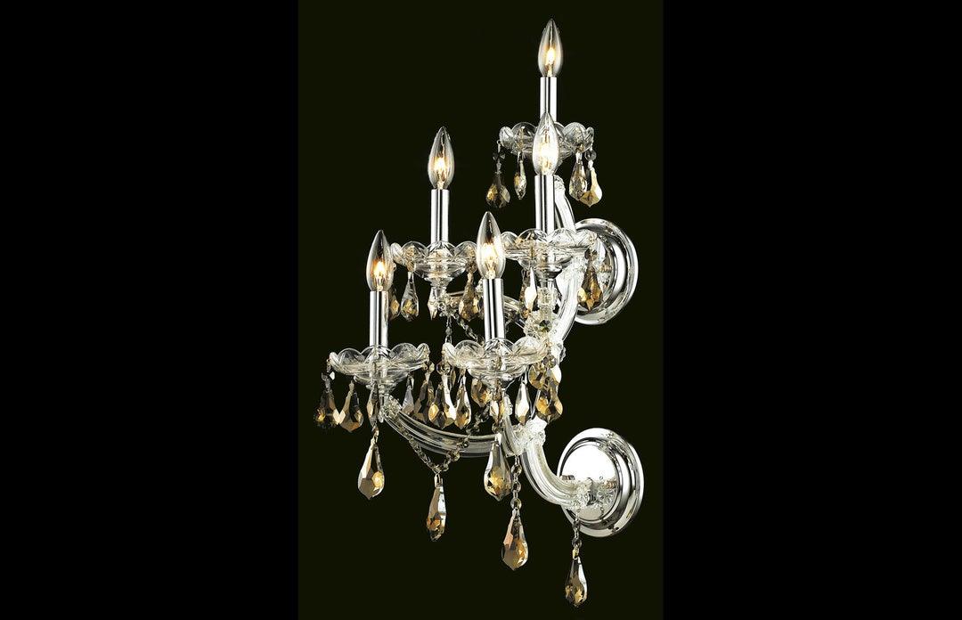 Steel with Clear Crystal Drop and Strand 5 Light Wall Sconce - LV LIGHTING
