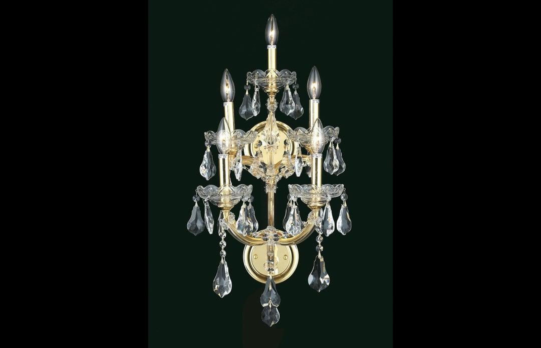 Steel with Clear Crystal Drop and Strand 5 Light Wall Sconce - LV LIGHTING