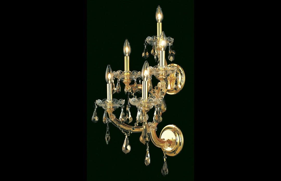 Steel with Clear Crystal Drop and Strand 5 Light Wall Sconce - LV LIGHTING