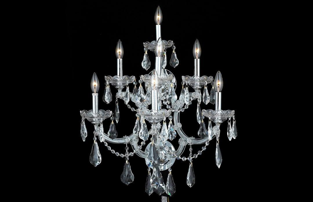 Steel with Clear Crystal Drop and Strand 7 Light Wall Sconce - LV LIGHTING