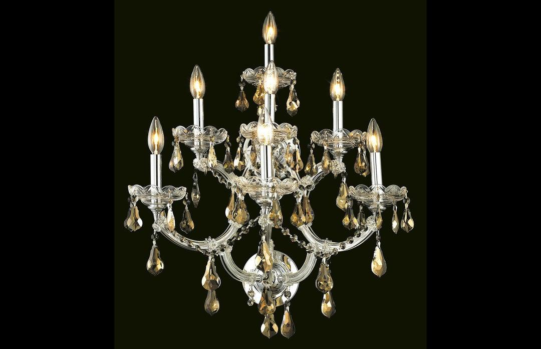 Steel with Clear Crystal Drop and Strand 7 Light Wall Sconce - LV LIGHTING