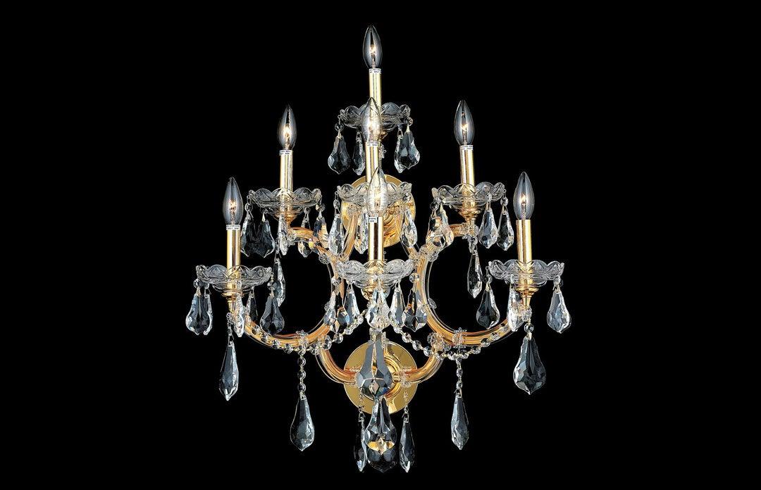 Steel with Clear Crystal Drop and Strand 7 Light Wall Sconce - LV LIGHTING