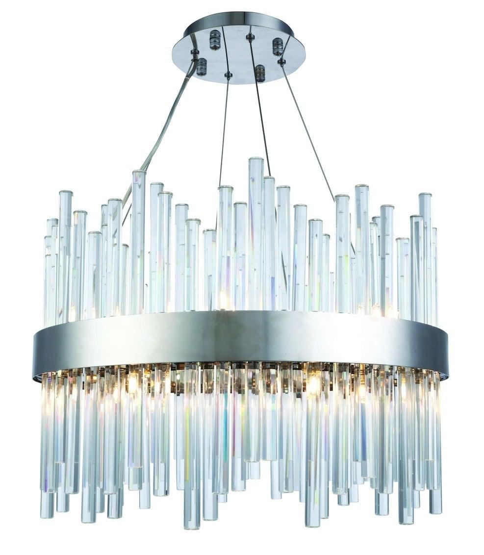 Steel with Clear Glass Rod Round Chandelier - LV LIGHTING