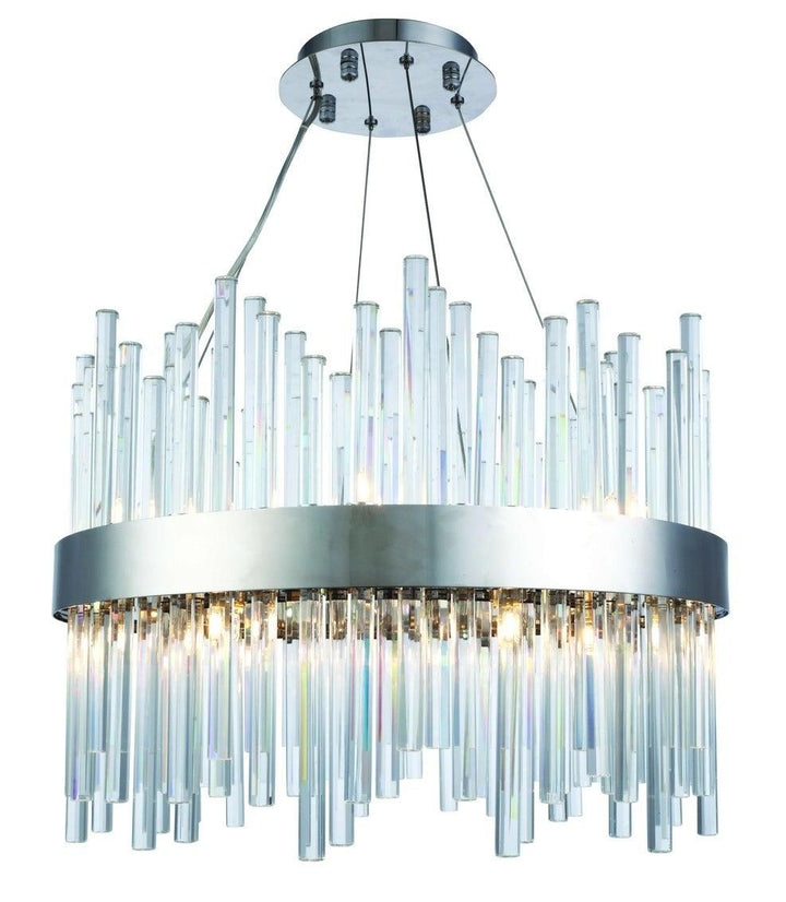 Steel with Clear Glass Rod Round Chandelier - LV LIGHTING
