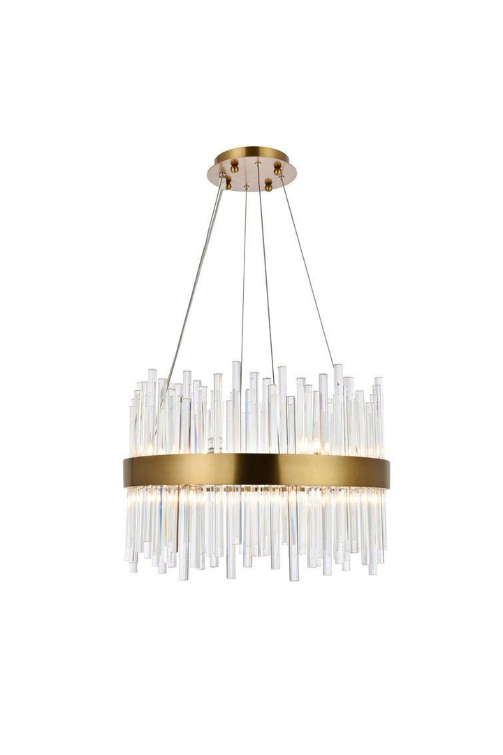 Steel with Clear Glass Rod Round Chandelier - LV LIGHTING