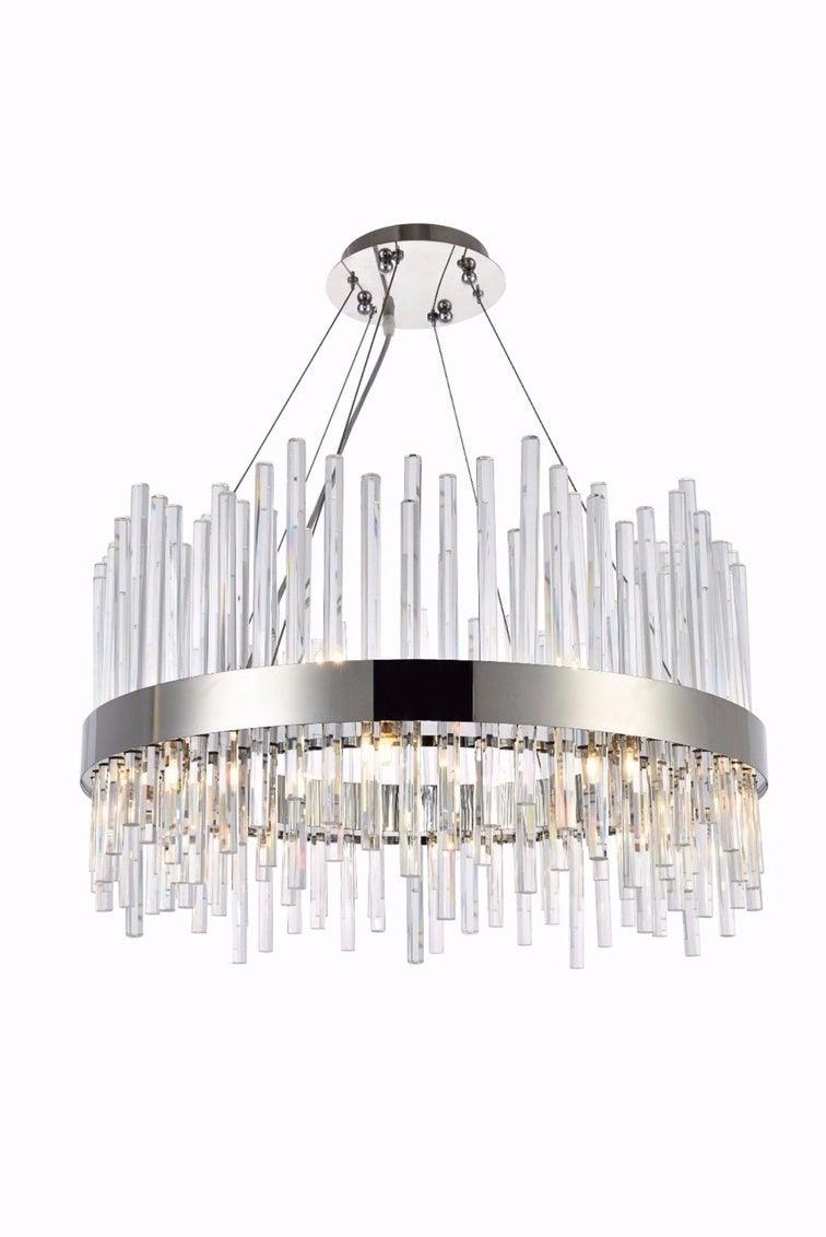 Steel with Clear Glass Rod Round Chandelier - LV LIGHTING