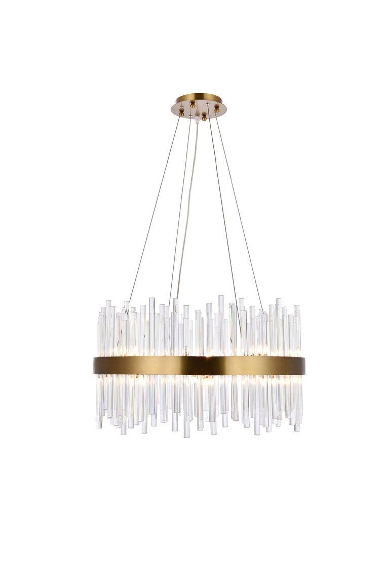 Steel with Clear Glass Rod Round Chandelier - LV LIGHTING