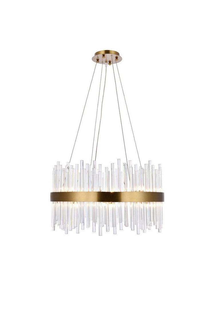 Steel with Clear Glass Rod Round Chandelier - LV LIGHTING