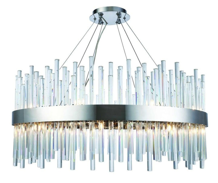 Steel with Clear Glass Rod Round Chandelier - LV LIGHTING