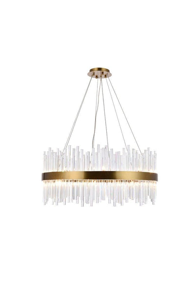Steel with Clear Glass Rod Round Chandelier - LV LIGHTING