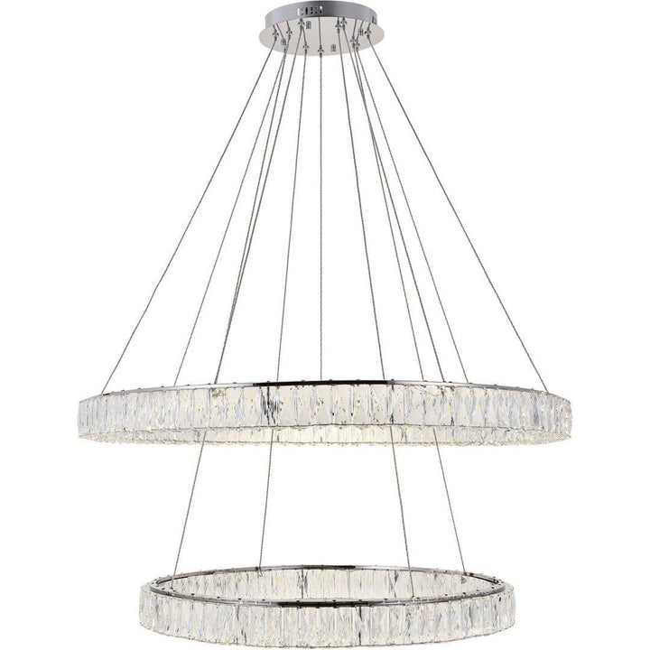 LED Steel with Clear Crystal Double Ring Chandelier - LV LIGHTING