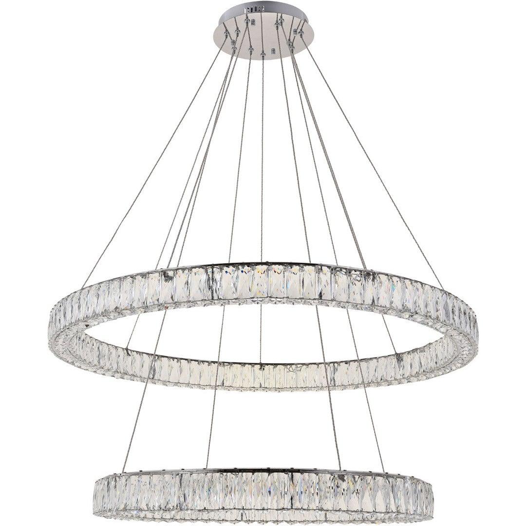 LED Steel with Clear Crystal Double Ring Chandelier - LV LIGHTING