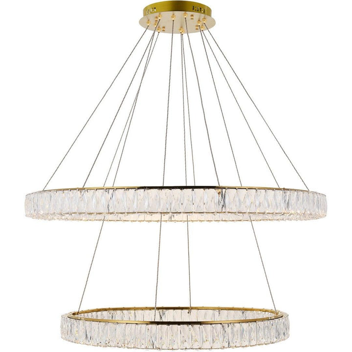 LED Steel with Clear Crystal Double Ring Chandelier - LV LIGHTING