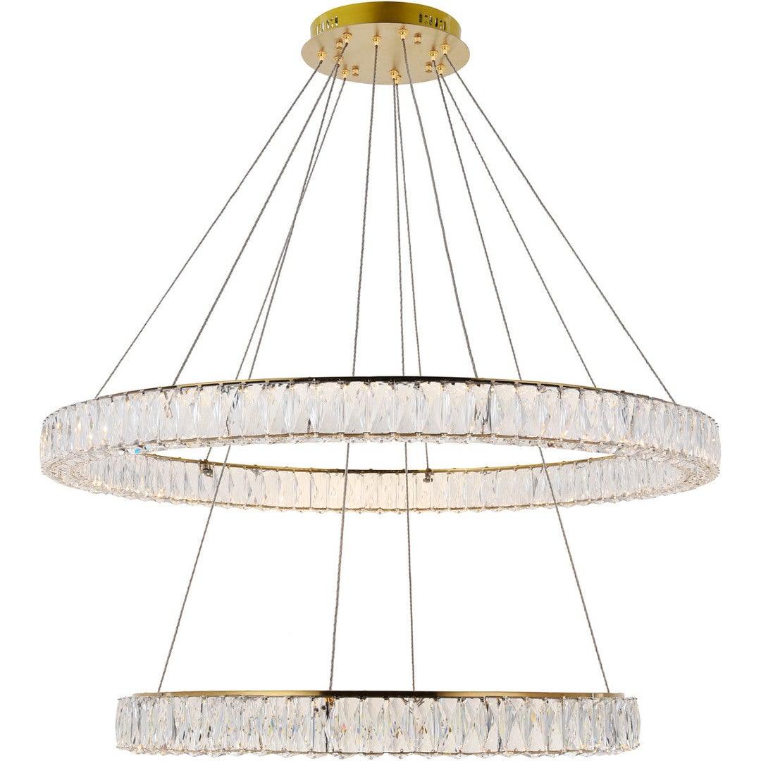 LED Steel with Clear Crystal Double Ring Chandelier - LV LIGHTING
