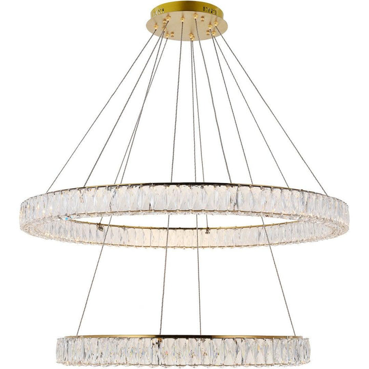 LED Steel with Clear Crystal Double Ring Chandelier - LV LIGHTING