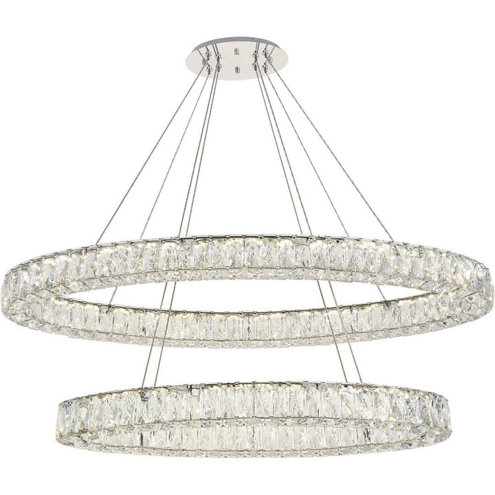 LED Steel with Clear Crystal Double Oval Ring Chandelier - LV LIGHTING