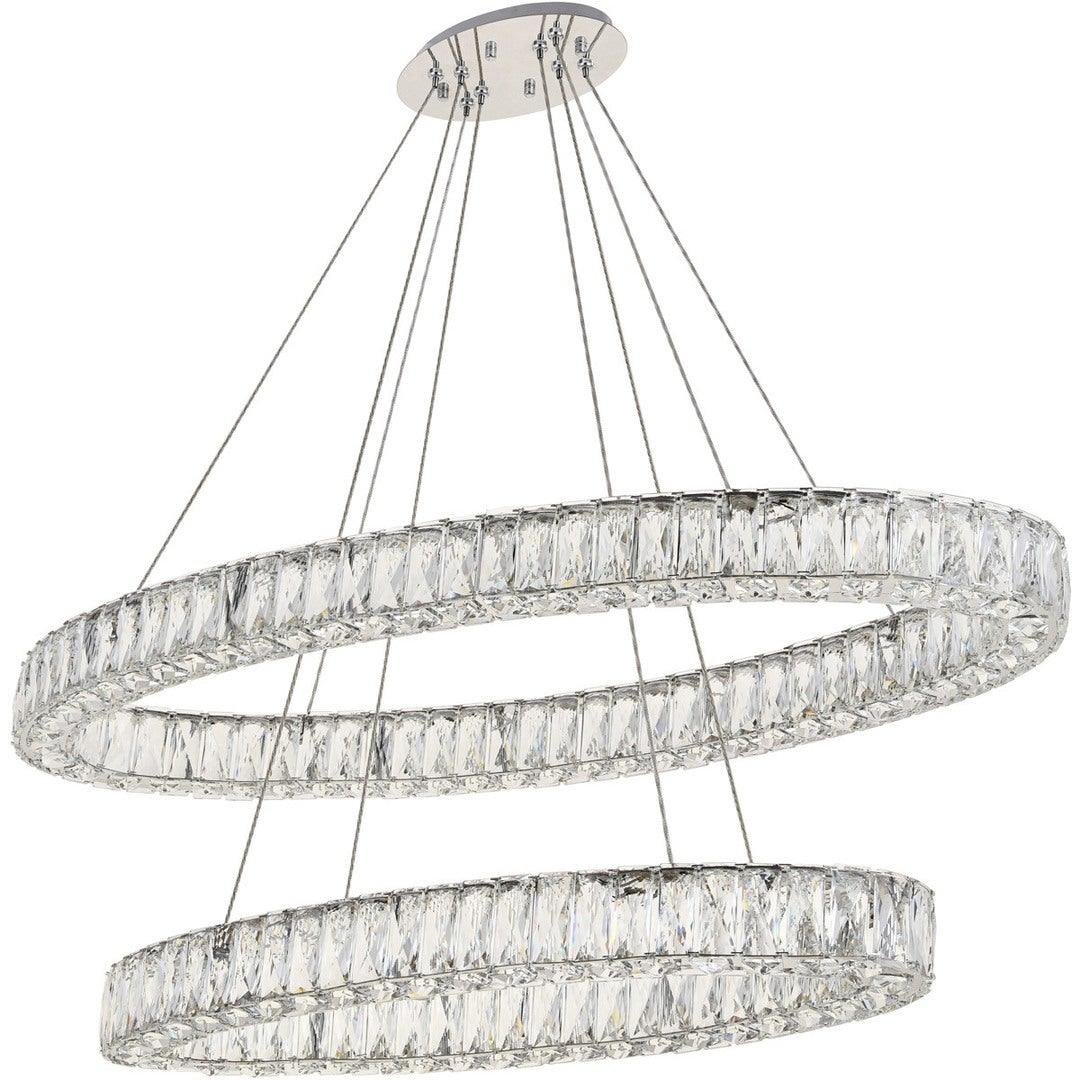 LED Steel with Clear Crystal Double Oval Ring Chandelier - LV LIGHTING
