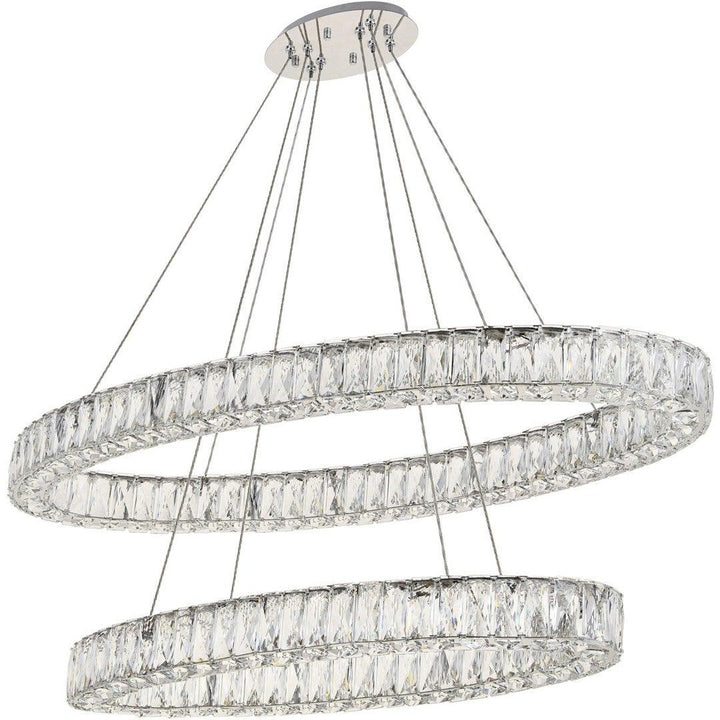 LED Steel with Clear Crystal Double Oval Ring Chandelier - LV LIGHTING