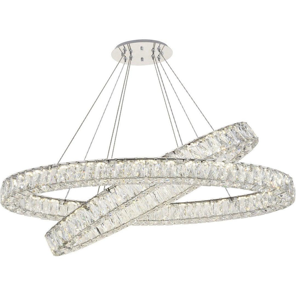 LED Steel with Clear Crystal Double Oval Ring Chandelier - LV LIGHTING