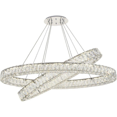 LED Steel with Clear Crystal Double Oval Ring Chandelier - LV LIGHTING