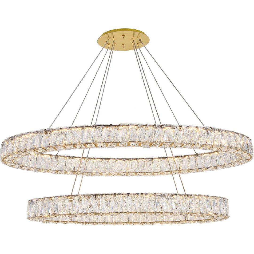 LED Steel with Clear Crystal Double Oval Ring Chandelier - LV LIGHTING