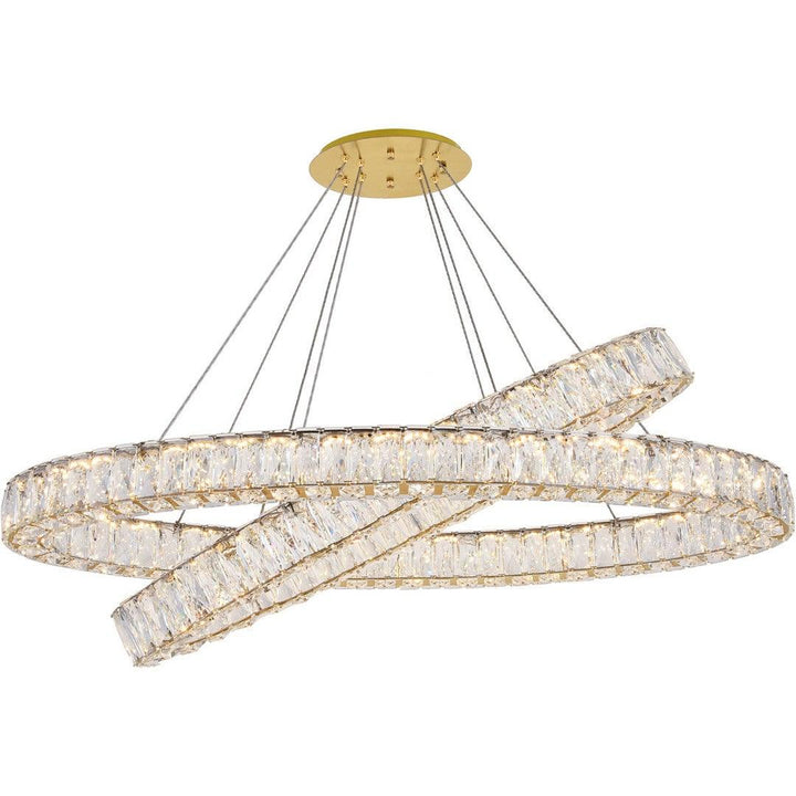 LED Steel with Clear Crystal Double Oval Ring Chandelier - LV LIGHTING