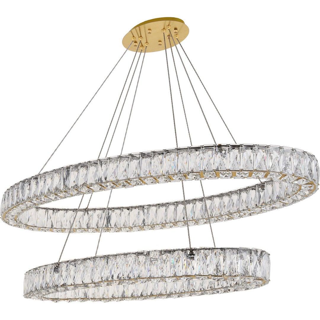 LED Steel with Clear Crystal Double Oval Ring Chandelier - LV LIGHTING
