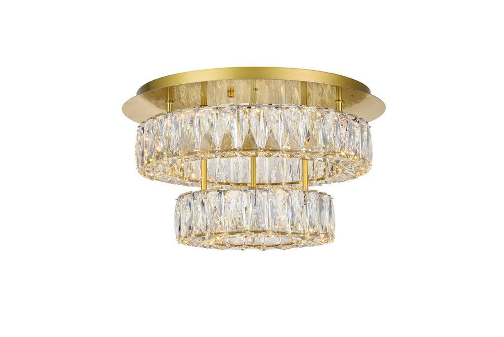 LED Steel with Clear Crystal Ring 2 Tier Flush Mount - LV LIGHTING