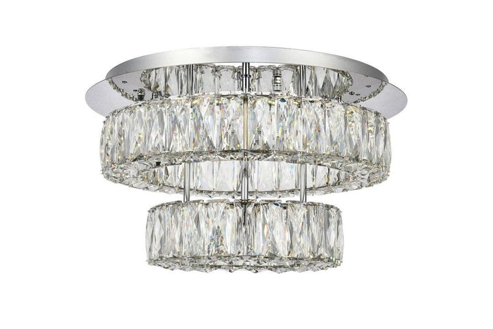 LED Steel with Clear Crystal Ring 2 Tier Flush Mount - LV LIGHTING