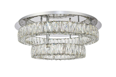 LED Steel with Clear Crystal Ring 2 Tier Flush Mount - LV LIGHTING