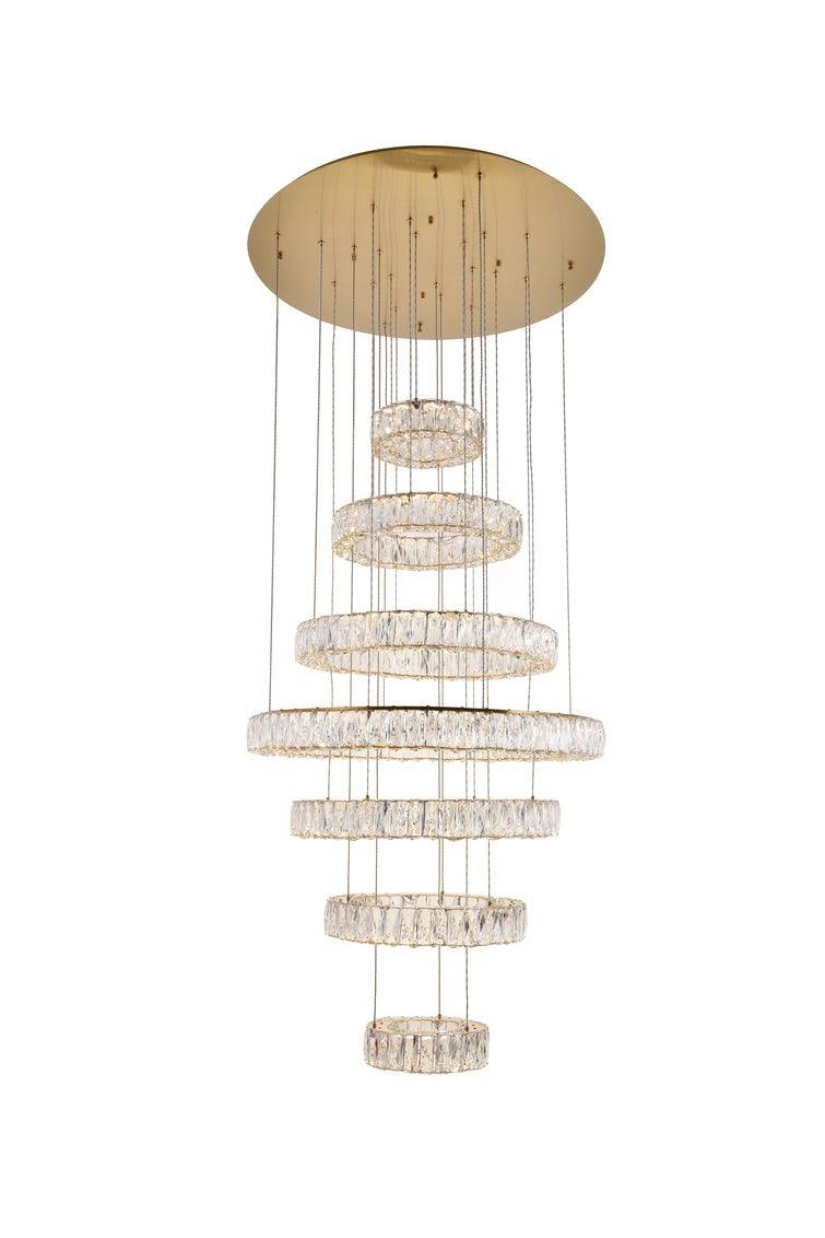LED Steel with 7 Clear Crystal Ring Chandelier - LV LIGHTING