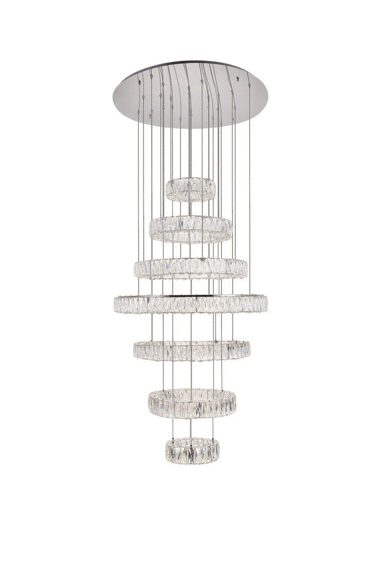 LED Steel with 7 Clear Crystal Ring Chandelier - LV LIGHTING