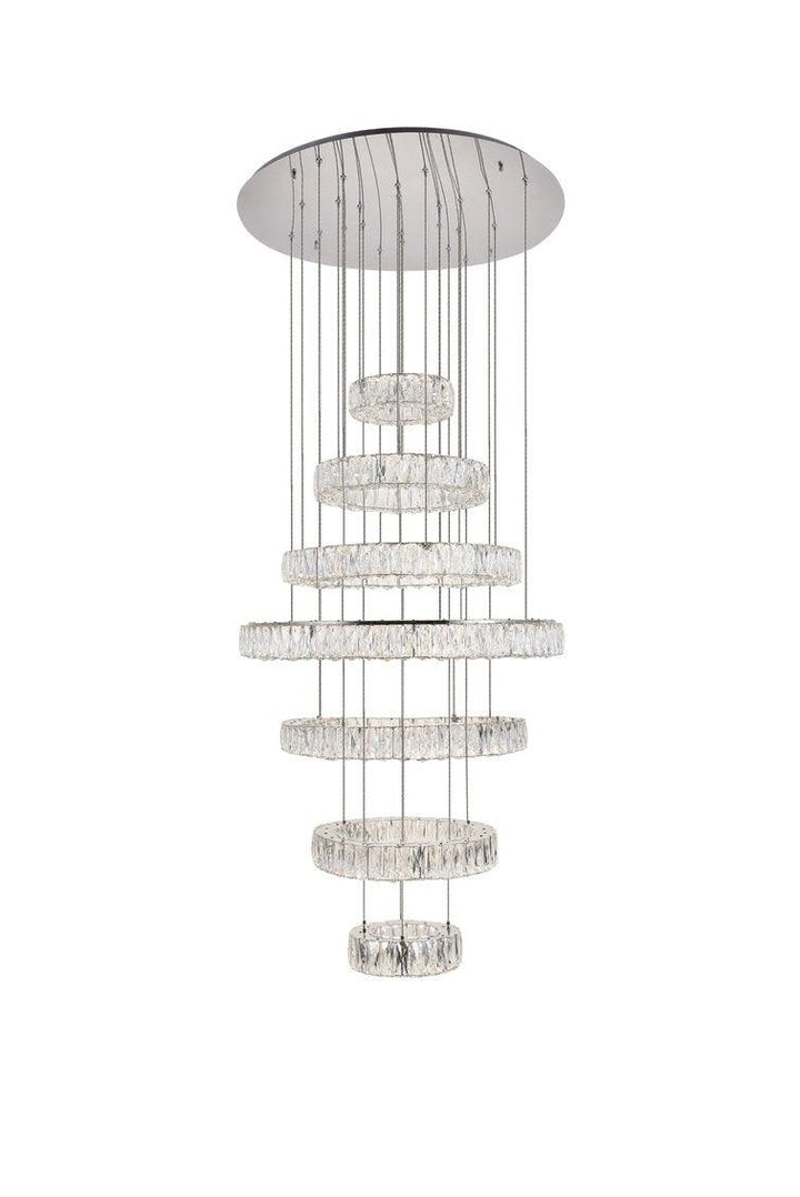 LED Steel with 7 Clear Crystal Ring Chandelier - LV LIGHTING