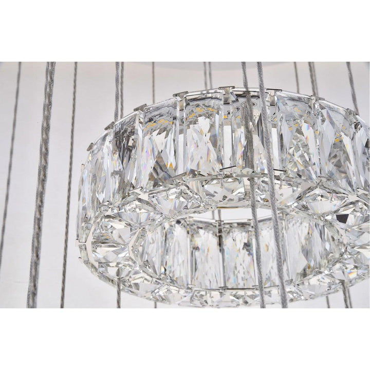 LED Steel with 7 Clear Crystal Ring Chandelier - LV LIGHTING