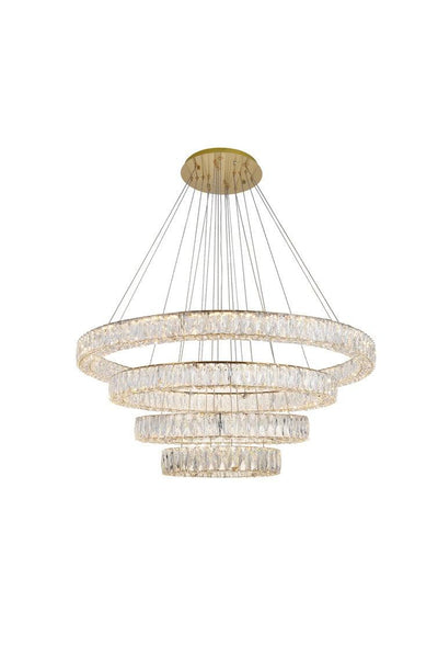 LED Steel with Clear Crystal 4 Ring Chandelier - LV LIGHTING