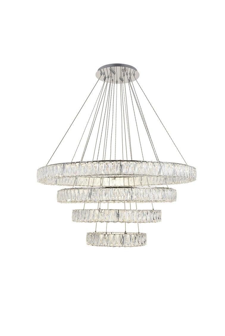 LED Steel with Clear Crystal 4 Ring Chandelier - LV LIGHTING