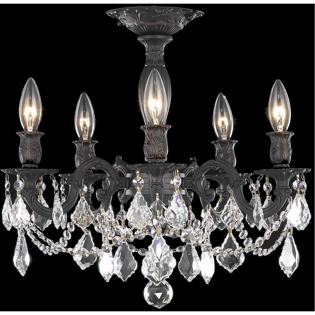 Dark Bronze with Clear Crystal Drop and Strand Flush Mount - LV LIGHTING