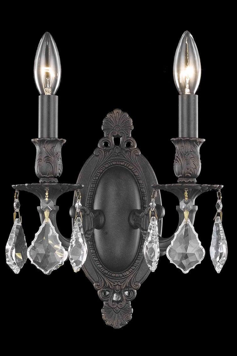 Steel with Clear Crystal Drop 2 Light Wall Sconce - LV LIGHTING